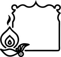 Diya Lamp and Peacock Feather Border with Copy Space vector