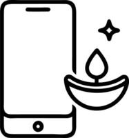 Glossy smartphone with holographic Diwali lanterns and floating marigold petals isolated with copy space vector
