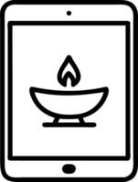 Glossy tablet with holographic Diwali toran and diya offering radiant copy space on a white balance vector