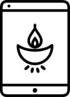 Glossy tablet with holographic Diwali lantern and Swastik symbol providing radiant copy space on a white balance vector