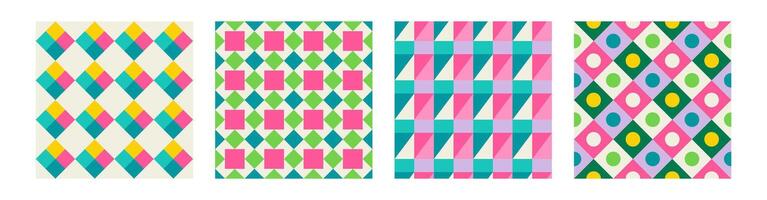 Set of Essential geometric printable seamless pattern with abstract Minimal elegant line form stroke shapes in vibrant colors. Modern simple background in minimalist mid century style wall art vector