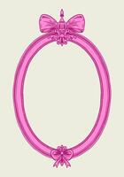 Hand-drawn frame with elegant bows and ribbons in a minimalist, girly style. Perfect for wedding invitations, birthday cards. Includes pink, boho, and baroque elements in a classic, feminine design vector