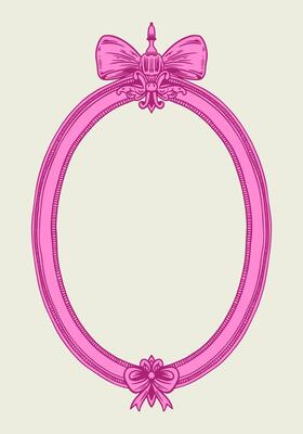 Hand-drawn frame with elegant bows and ribbons in a minimalist, girly style. Perfect for wedding invitations, birthday cards. Includes pink, boho, and baroque elements in a classic, feminine design