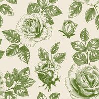 Abstract modern floral seamless pattern with hand drawn flower in Toile de jouy style. Retro elegance repeat print. Vintage design for fabric, wallpaper or wrapping vector