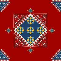 Red and blue Seamless geometric pattern in a style of traditionally ethnic, tribal, navajo with the diamond and triangle shapes vector