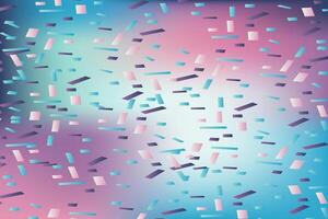 Falling confetti on blurred gradient abstract background, retro pastel colors illustration. Holographic trendy graphic design for greeting card banner poster event celebration flyer party invitation vector