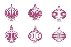 A set of onion outline silhouette icons on a white background vector