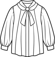 Elegant High Collar Blouse with Puff Sleeves and Bow Tie vector