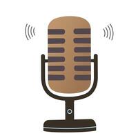 Vintage microphone illustration with sound waves on a white background representing audio and broadcasting vector