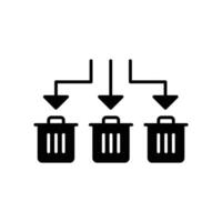 Waste Sorting icon. Simple solid style. Waste segregation, sorting garbage by material, bin, trash with arrow separate concept. Black silhouette, glyph symbol. Illustration isolated. vector