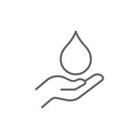 Save water icon. Simple outline style. Hand with water drop, hygiene, clean, energy, care, purity, sea, health, environment concept. Thin line symbol. Illustration isolated. Editable stroke. vector