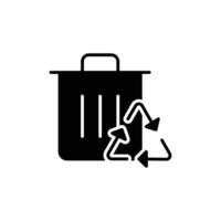 Recycle bin icon. Simple solid style. Rubbish, reuse, waste, pollution, recycling, garbage, container, trash, environment concept. Black silhouette, glyph symbol. Illustration isolated. vector