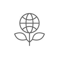 Sprout and world globe icon. Simple outline style. Planet plant leaf bio eco, green, global, protect, save nature, environment concept. Thin line symbol. Illustration isolated. Editable stroke. vector