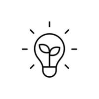 Green energy icon. Simple outline style. Save energy sign, leaf, sprout, light bulb, eco friendly, efficient, environment concept. Thin line symbol. Illustration isolated. vector