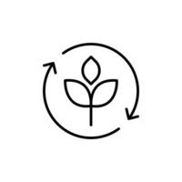 Reforestation icon. Simple outline style. Tree, plant with circle cycle, ecosystem, sustainable, restore, forest, environment concept. Thin line symbol. Illustration isolated. vector