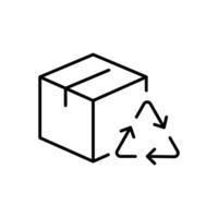 Recycled product packaging icon. Simple outline style. Recycle triangle, cardboard box, seal, cycle, packaging, environmental concept. Thin line symbol. Illustration isolated. vector