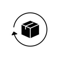 Return package icon. Simple solid style. Delivery parcel, box, package, return, exchange, arrow, deliver, product, shipping concept. Black silhouette, glyph symbol. Illustration isolated. vector