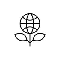 Sprout and world globe icon. Simple outline style. Planet plant leaf bio eco, green, global, protect, save nature, environment concept. Thin line symbol. Illustration isolated. vector