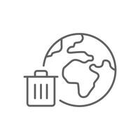 Global trash icon. Simple outline style. Earth globe, trash, recycle bin, pollution, recycling, garbage, planet, environment concept. Thin line symbol. Illustration isolated. Editable stroke. vector