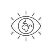 Global vision icon. Simple outline style. Eye with the earth in place of the iris, earth, world, globe, ecology, business concept. Thin line symbol. Illustration isolated. Editable stroke. vector