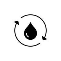 Purified water icon. Simple solid style. Water drop, renewable, recycle, reuse, circle, consumption, oil, arrow, environment concept. Black silhouette, glyph symbol. Illustration isolated. vector
