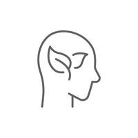 Green thinking icon. Simple outline style. Think green, nature and ecology, person head with leaves, plant, leaf, environment concept. Thin line symbol. Illustration isolated. Editable stroke. vector
