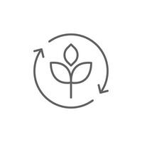 Reforestation icon. Simple outline style. Tree, plant with circle cycle, ecosystem, sustainable, restore, forest, environment concept. Thin line symbol. Illustration isolated. Editable stroke. vector