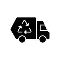 Garbage truck icon. Simple solid style. Landfill, recycling, trash, container, garbage management, vehicle, transportation concept. Black silhouette, glyph symbol. Illustration isolated. vector