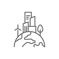Green town icon. Simple outline style. Clean city, sustainable future, building, house, tree, earth, globe, world environment concept. Thin line symbol. Illustration isolated. Editable stroke. vector