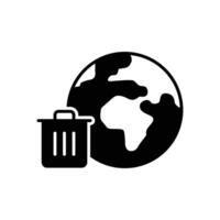 Global trash icon. Simple solid style. Earth globe, trash, recycle bin, pollution, recycling, garbage, planet, environment concept. Black silhouette, glyph symbol. Illustration isolated. vector