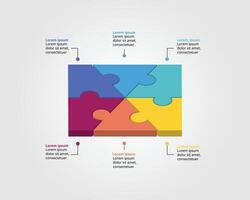 Jigsaw template with number for infographic for presentation for 6 square element vector