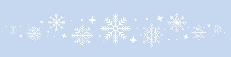 Abstract snowflake seamless border. Snowflakes seamless pattern. Snowfall repeat backdrop. Winter holidays theme. Seamless background with snowflakes. illustration vector
