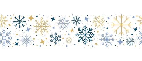 Abstract snowflake seamless border. Snowflakes seamless pattern. Snowfall repeat backdrop. Winter holidays theme. Seamless background with snowflakes. illustration vector