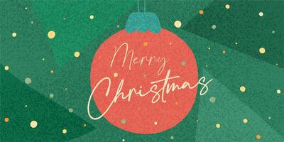 Merry Christmas banner, holiday background, greeting card. Modern textured Xmas banner with Christmas ball with text, abstract and decorative elements. Minimal art poster, ads template, congrats vector