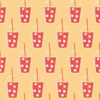 Summer drink seamless pattern. Fruit lemonade with ice cubes on beige background. vector