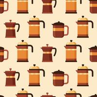 Seamless pattern with coffee brewing tools in flat style. Background for print, fabric, cover, banner, poster vector