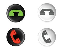 Calling Phone Flat Circular Icon Collection Answer and Decline. Green and Red. vector