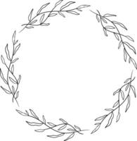 Simple Hand-drawn Botanical Wreath Frame in Black and White vector