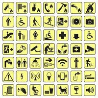 A set of basic signs used in public places. Bright yellow marks. vector