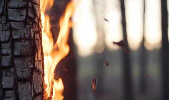 A close up of a burning tree trunk photo