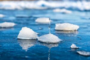 Ice cubes floating on a frozen lake photo