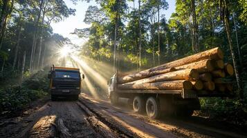 Logging trucks in the amazon rainforest photo