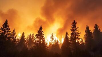 A forest fire is seen in the background photo