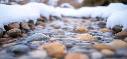 A stream of water running through a snow covered area photo