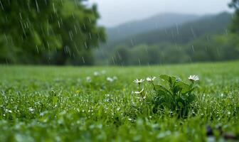 A field with some flowers in the rain photo