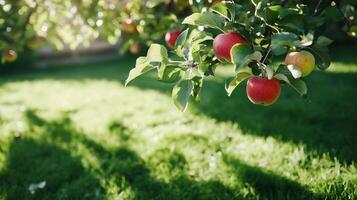 An apple tree with red apples on it photo
