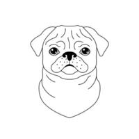 Pug dog icon in line art style on white background. vector