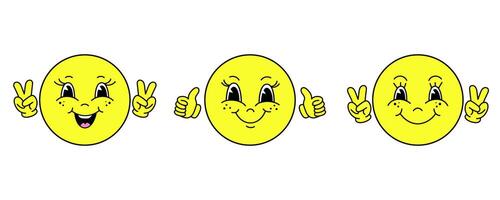 Set of i emoticons in cartoon style on white baclground. vector