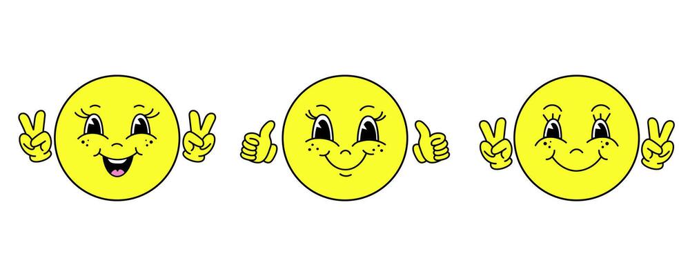 Set of i emoticons in cartoon style on white baclground.