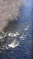 The forest landscape with one river running in the valley in winter photo